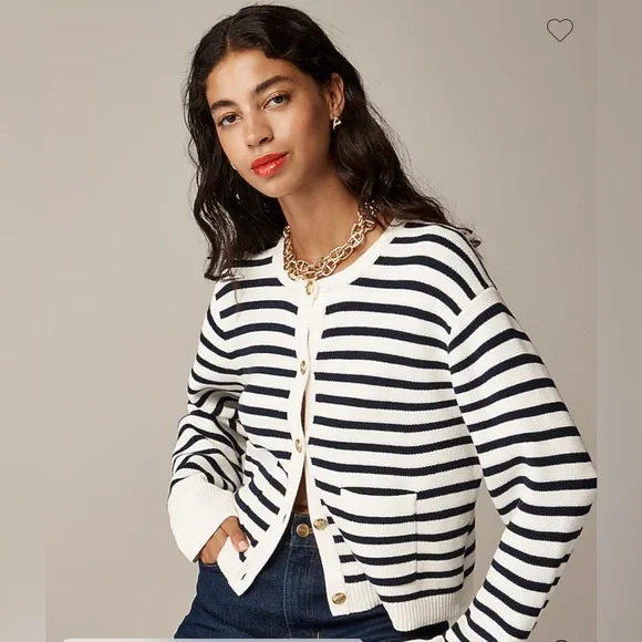 NWT J.Crew New relaxed Emilie sweater lady jacket in stripe Cardigan Sz S - Picture 2 of 9